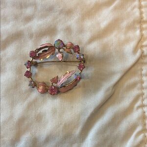 Vintage signed Pink and Gold Brooch